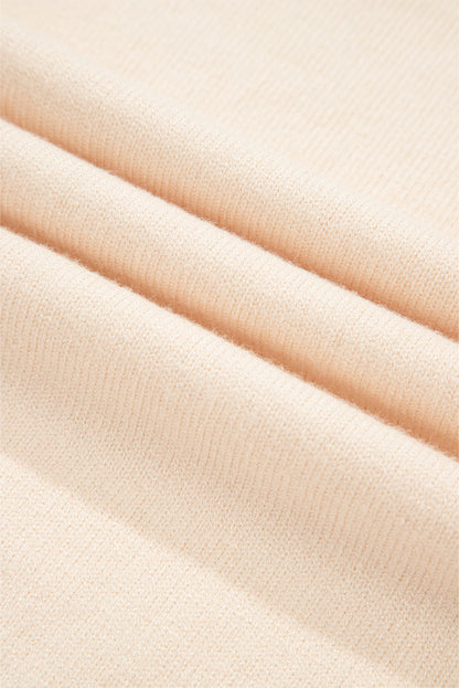 Beige Cable Texture Bohemian Ruffle Hem Patchwork Sweater