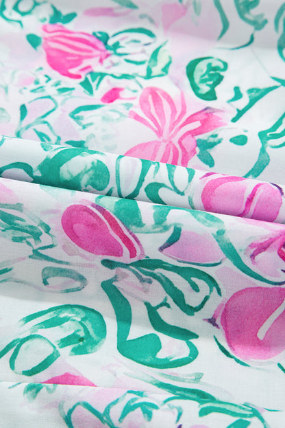 White Floral Print Ric-rac Trim Square Neck Plus Size Mini Dress