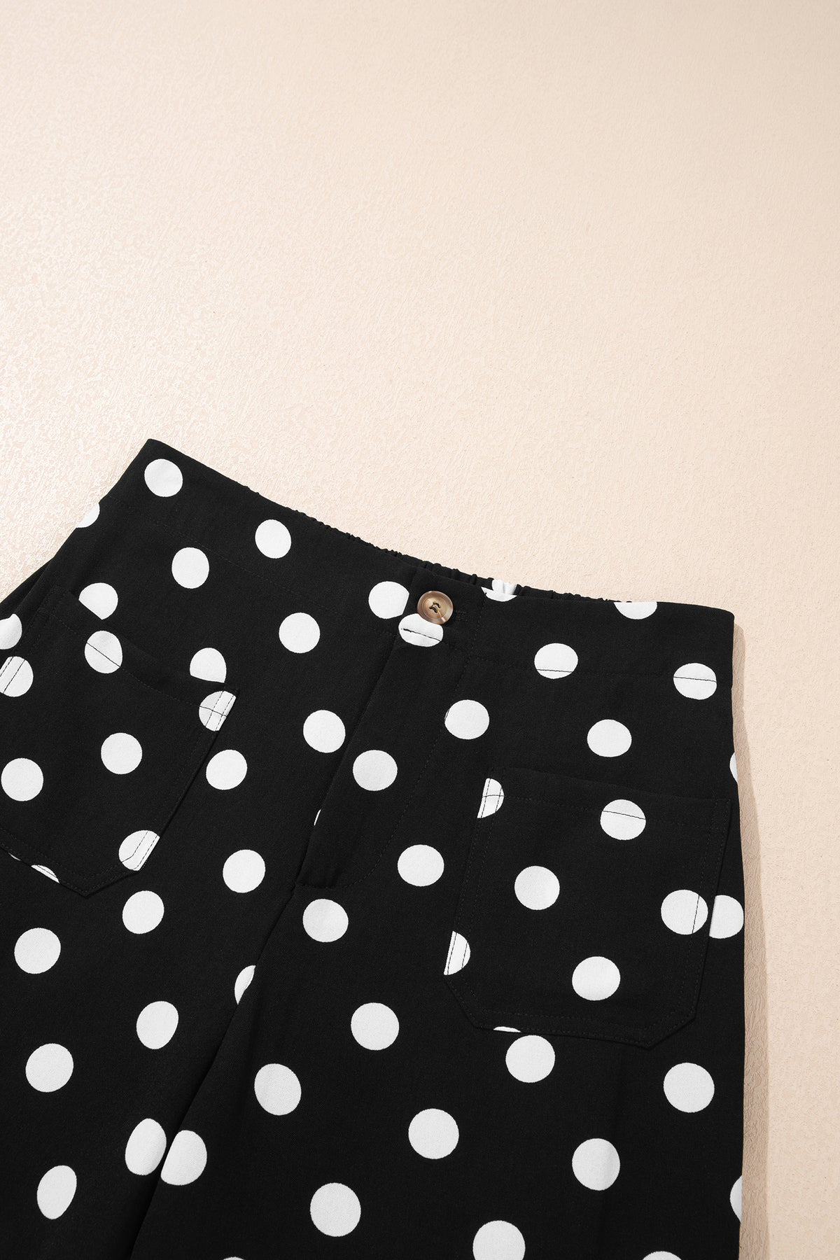 Sky Blue Polka Dot Print Patched Pocket Mid-rise Straight Leg Pants