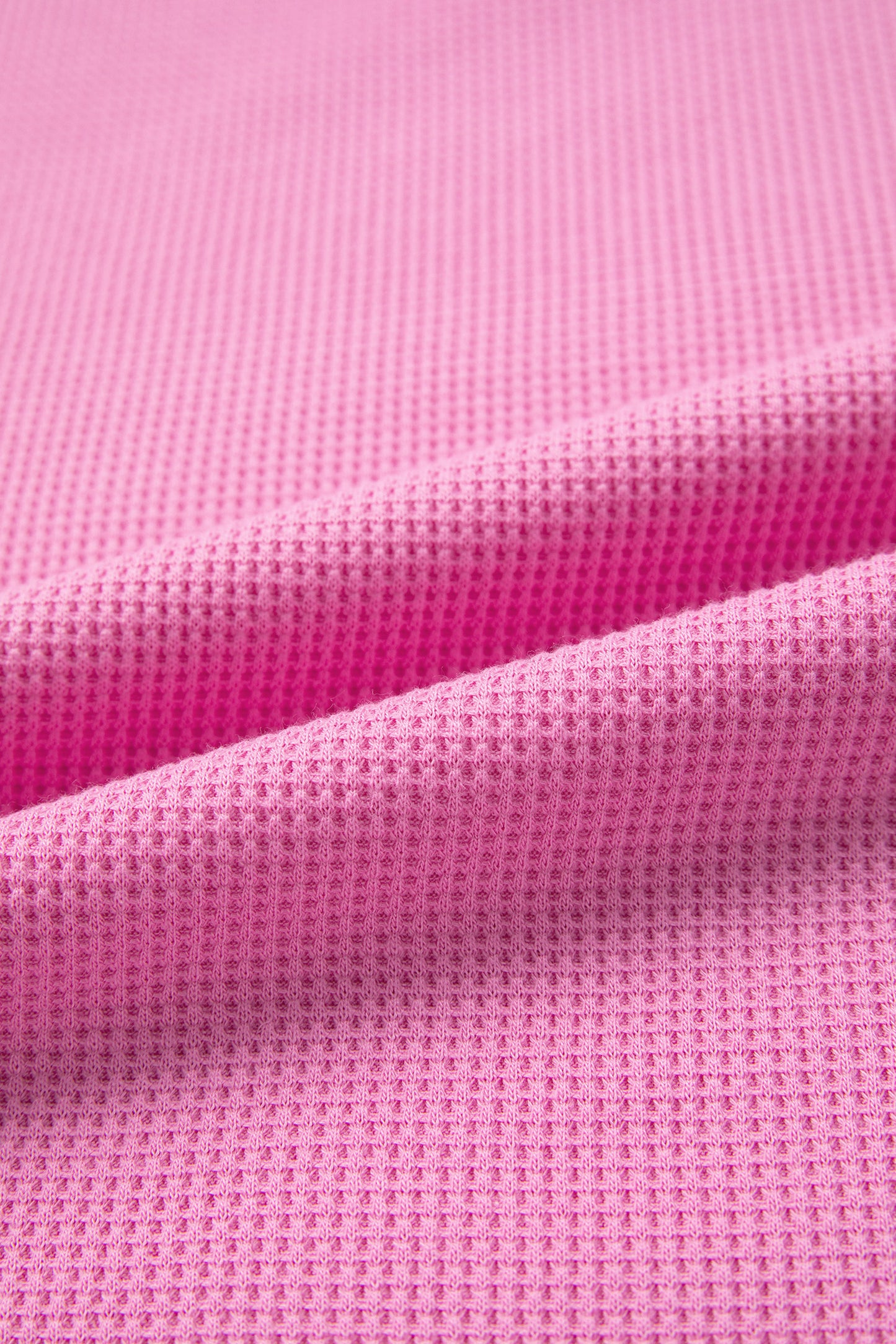 Bright Pink Waffle Textured Contrast Striped Patchwork Loose T Shirt