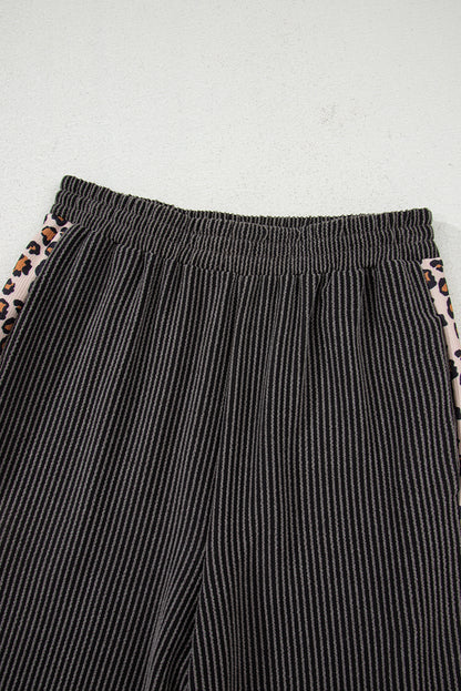 Carbon Grey Leopard Patchwork Edge Twisted Rib T Shirt and Cropped Pants Set