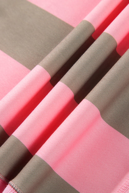 Pink Stripe Raw Seam Patchwork Drop Shoulder Plus Size Sweatshirt