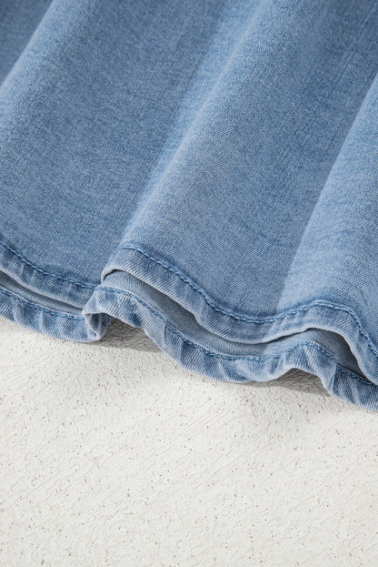 Myosotis Square Neck Bowknot A-line Sleeveless Denim Dress