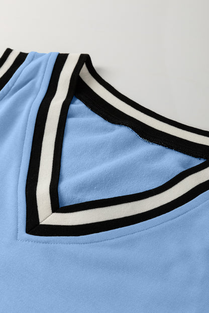 Myosotis Color Contrast Trim V Neck Shift Sleeveless Mini Dress