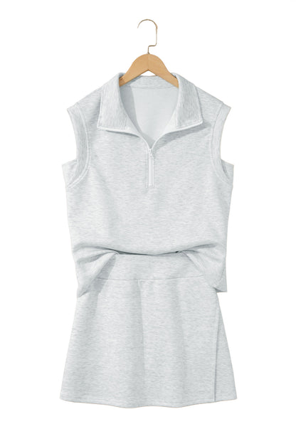 Pink Solid Color Sleeveless Zipper Tank and Skort Set