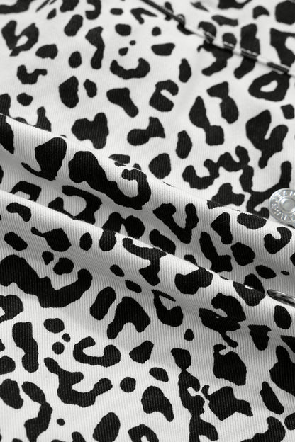 Brown Leopard Print Button Overlap Denim Shorts