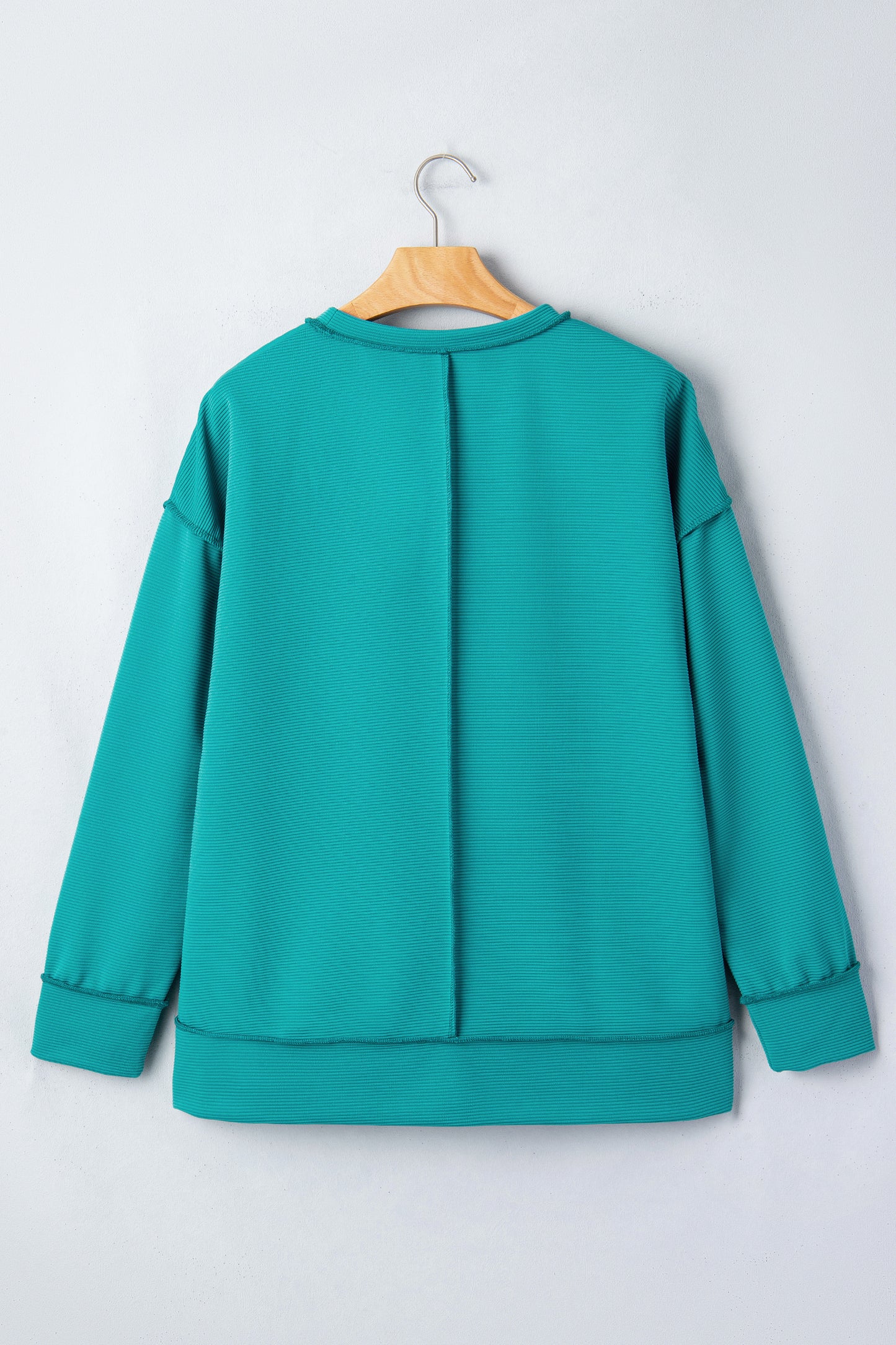 Sea Green Horizontal Ribbed Exposed Seam Detail Drop Shoulder Baggy Pullover