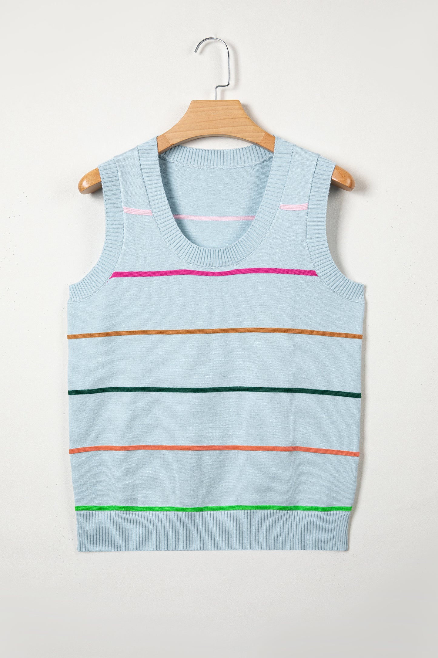 Purple Stripe Round Neck Knitted Sweater Tank