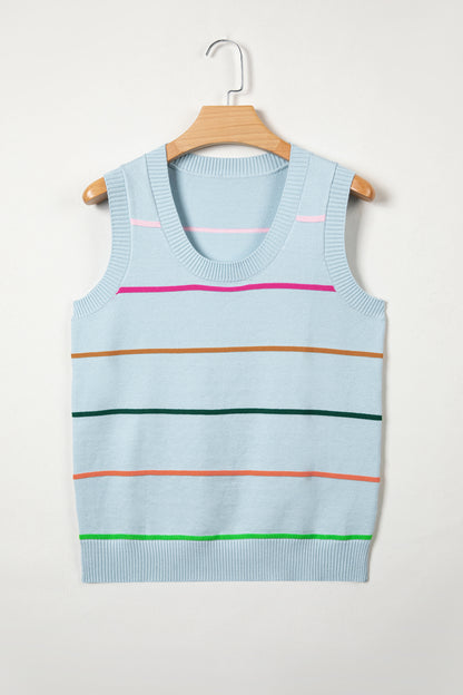 Purple Stripe Round Neck Knitted Sweater Tank