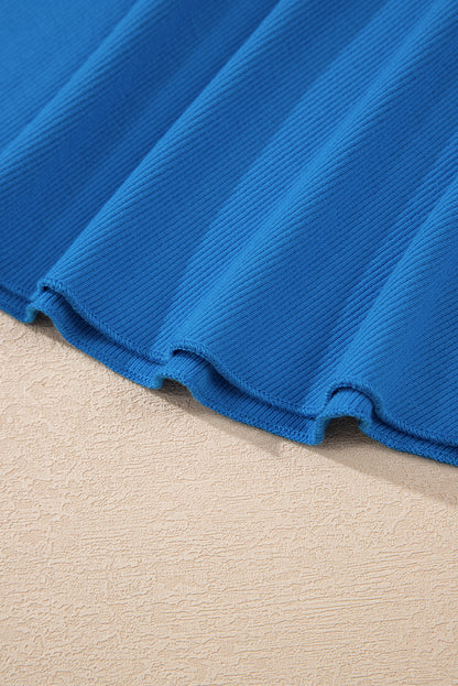 Blue A-line Draped High Waist Phone Pocket Lined Skort