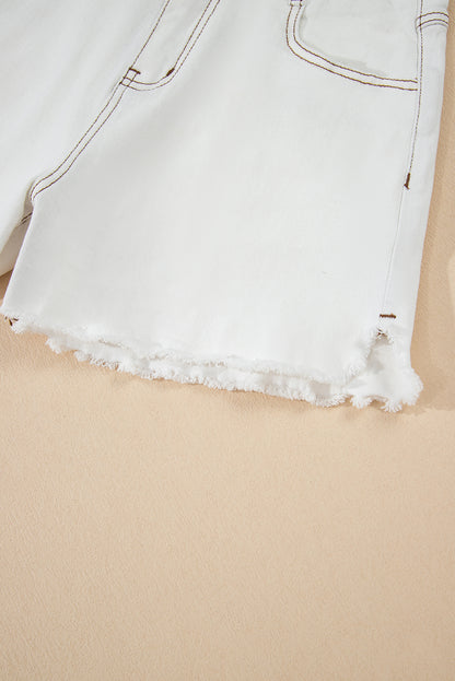 White Raw Hem High Waist Denim Shorts