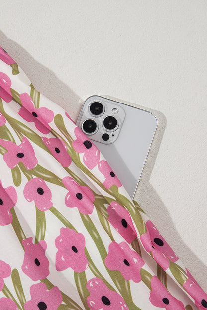 Pink Plus Size Ruffle Trim Square Neck High Waist Floral Maxi Dress