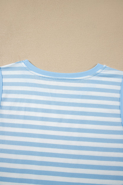 Sky Blue Stripe Slim Tank Contrast Ruffle Mini Skort Set