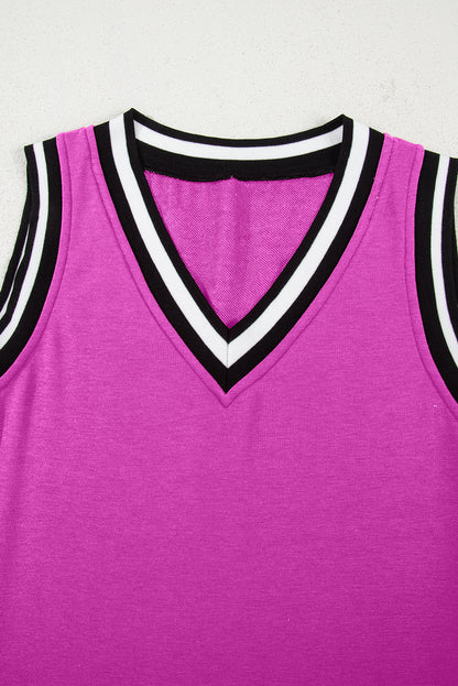 Myosotis Color Contrast Trim V Neck Shift Sleeveless Mini Dress