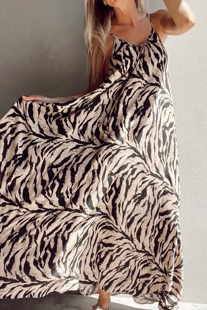 Black Abstract Print Open Back Boho Loose Maxi Sundress