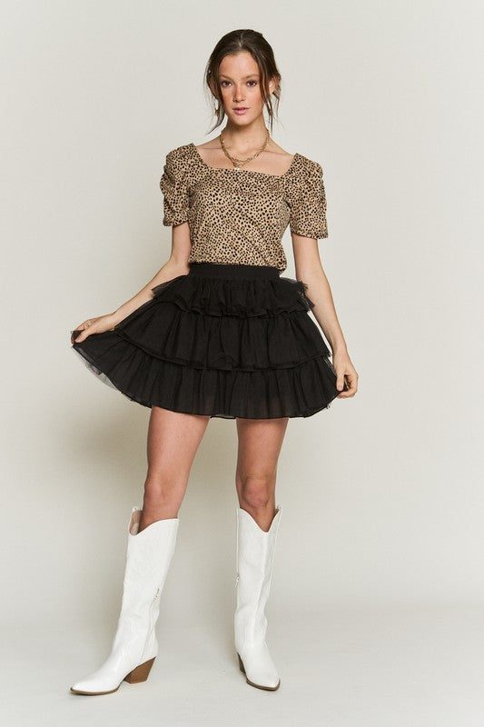 SOLID MESH TIERED SKIRTS