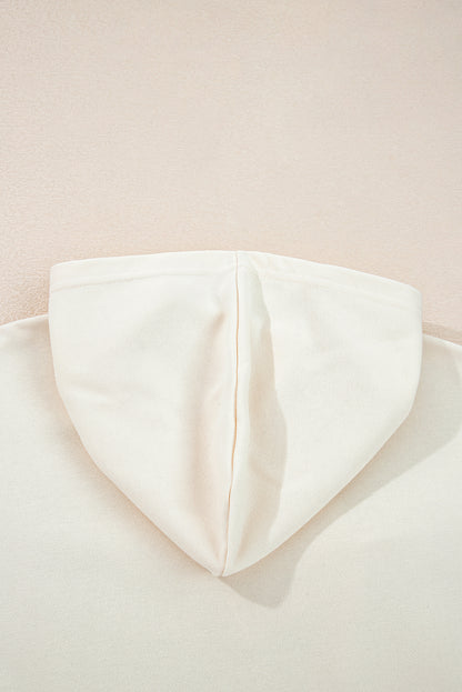 White Solid Color Cute Bow Detail Loose Hoodie