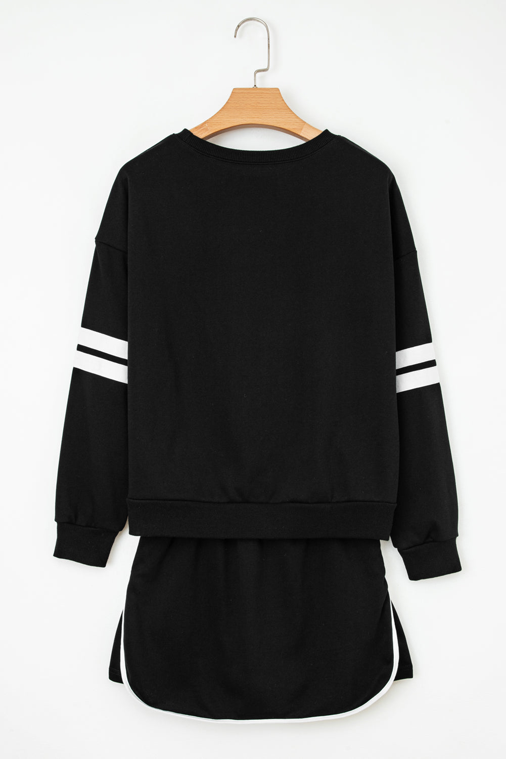Evergreen Varsity Stripe Detail Drop Shoulder Pullover Mini Skirt Set
