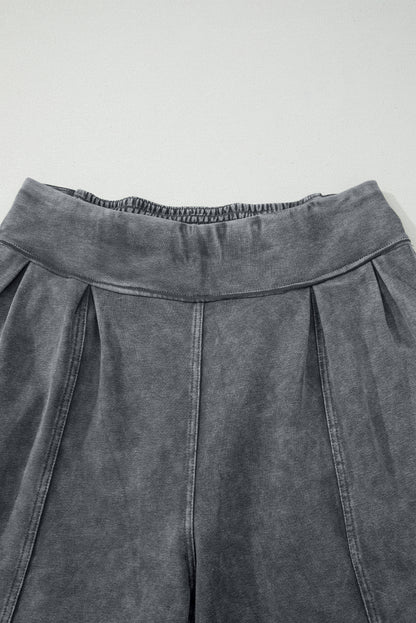 Medium Grey Mineral Wash Jogger Style High Waist Casual Pants