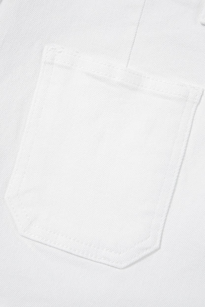 White Scalloped Hemline Acid Wash High Waist Denim Shorts