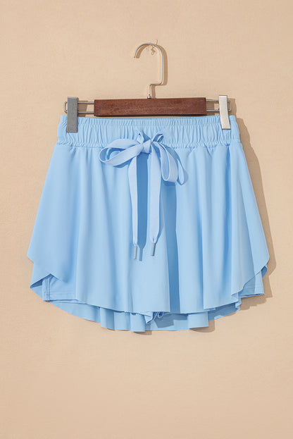 Sky Blue Drawstring High Waist Lined Tennis Skorts