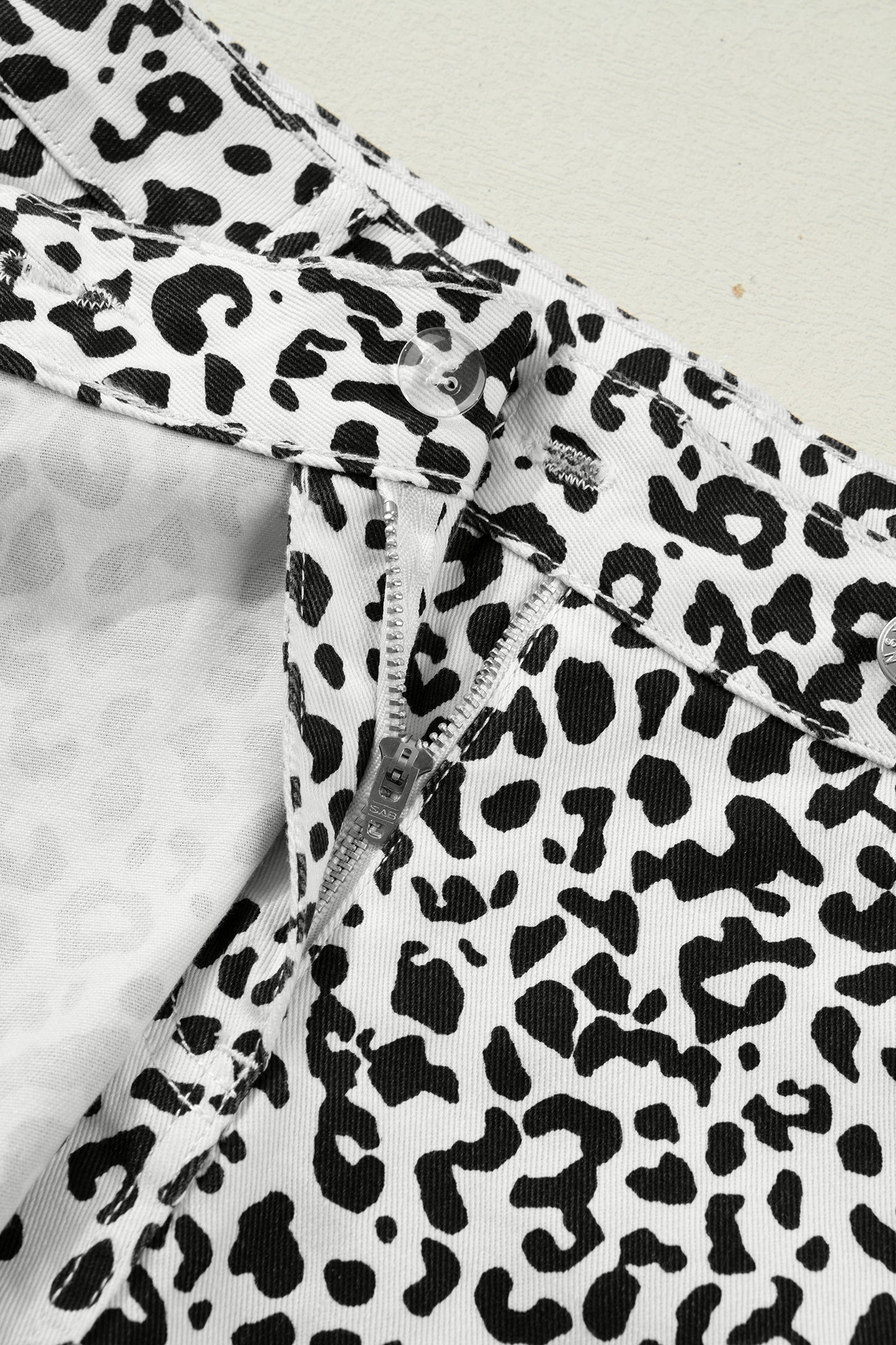 Brown Leopard Print Button Overlap Denim Shorts