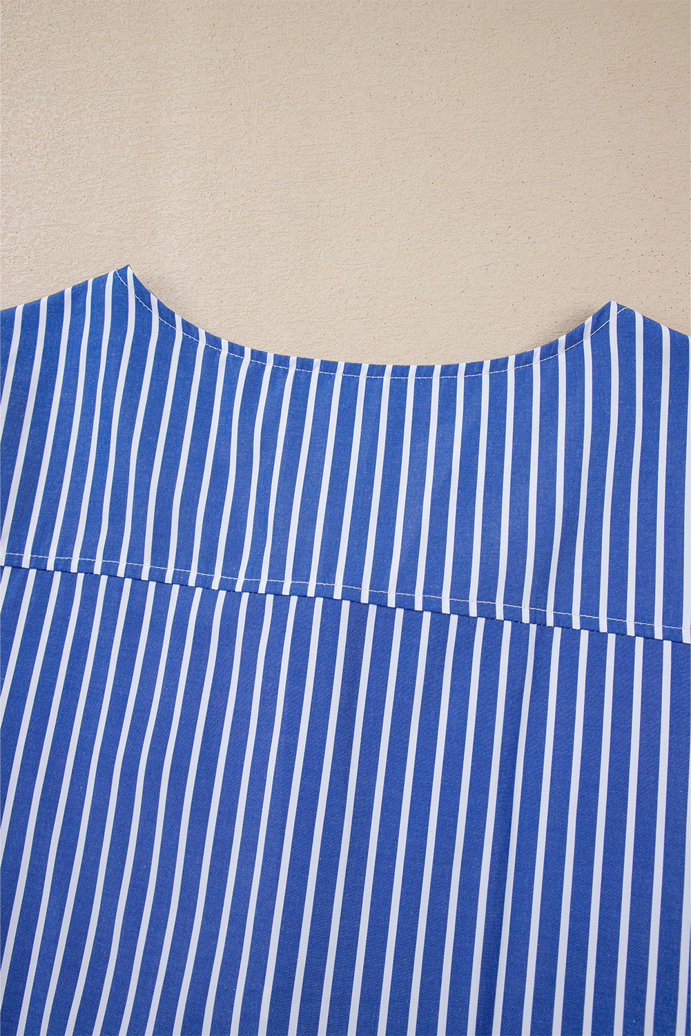 Blue Stripe Tied Front Puff Short Sleeve Blouse