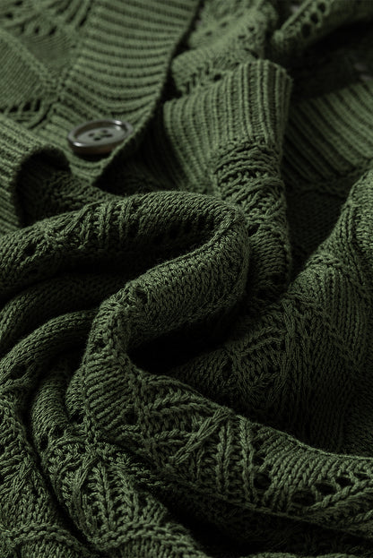 Green Lightweight Buttoned Front Crochet Cardigan