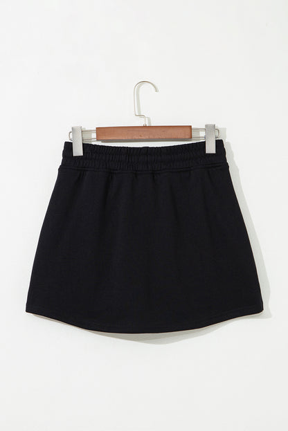 Black French Terry Drawstring Mini Skort with Pockets