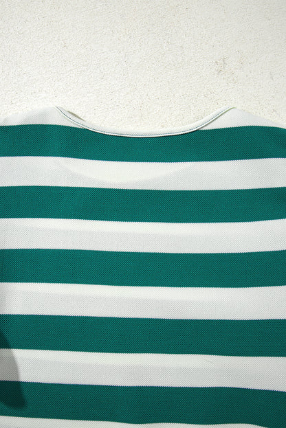Green Stripe Flutter Sleeve Round Neck Shift Dress