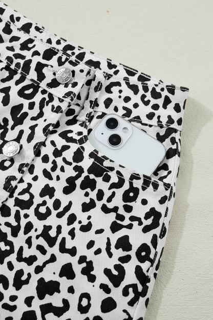 Brown Leopard Print Button Overlap Denim Shorts