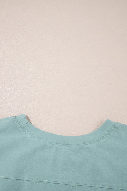 Smoke Green Frayed Denim Star Patched Oversize T Shirt