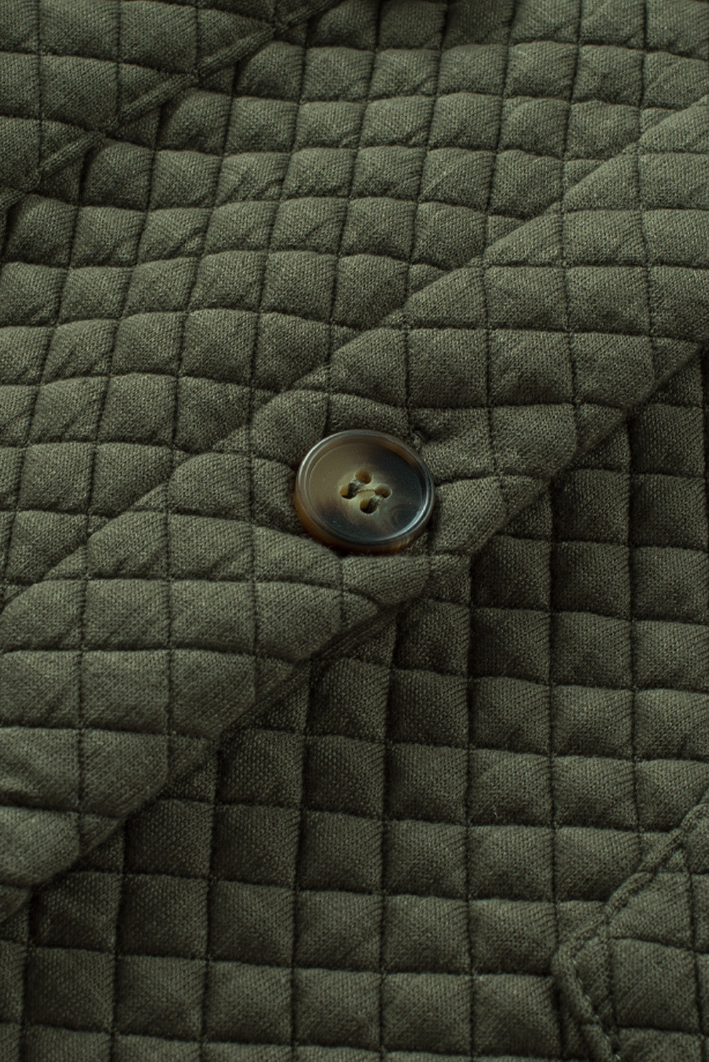 Green Retro Quilted Flap Pocket Button Shacket