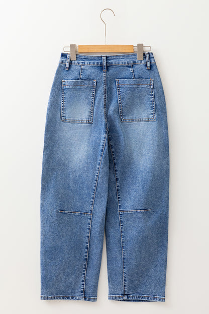 Dusk Blue High Waist Straight Leg Ankle Jeans