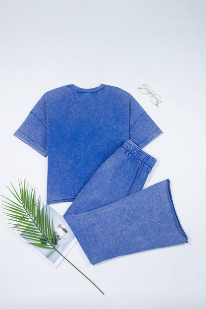 Ashleigh Blue Acid Wash Star Patched Rolled Trim Pants Set