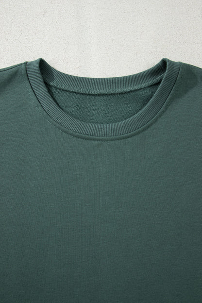 Green Bay Solid Color Oversize Slit Sweatshirt Ribbed Leggings 2pcs Set