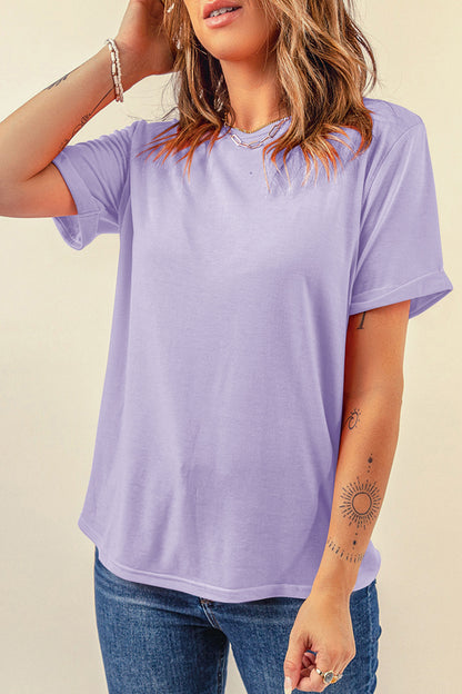 Yellow Cream Casual Plain Crew Neck Tee