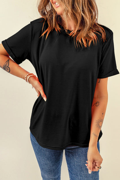 Yellow Cream Casual Plain Crew Neck Tee