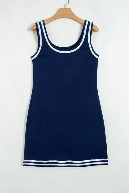 Dirty blue Contrast Trim U Neck Sleeveless Mini Dress