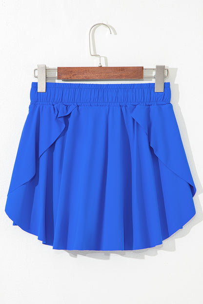 Sky Blue Drawstring High Waist Lined Tennis Skorts