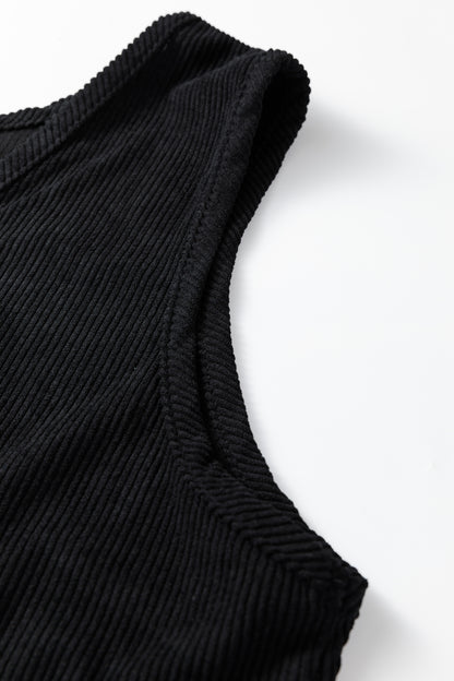 Black Plus Size Corduroy Patch Pocket Sleeveless Mini Dress