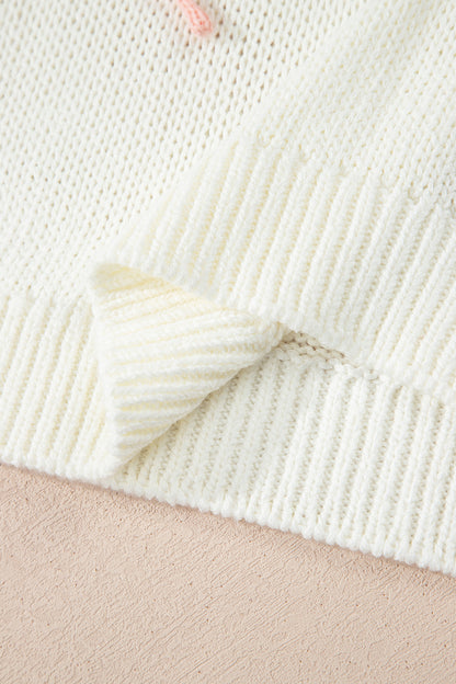 White Short Sleeve Knit Contrast Bow Knot Loose Sweater