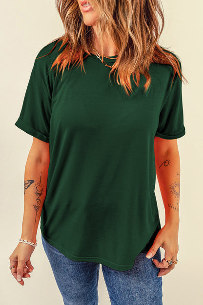 Yellow Cream Casual Plain Crew Neck Tee