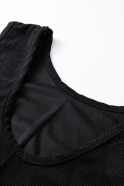 Black Plus Size Corduroy Patch Pocket Sleeveless Mini Dress