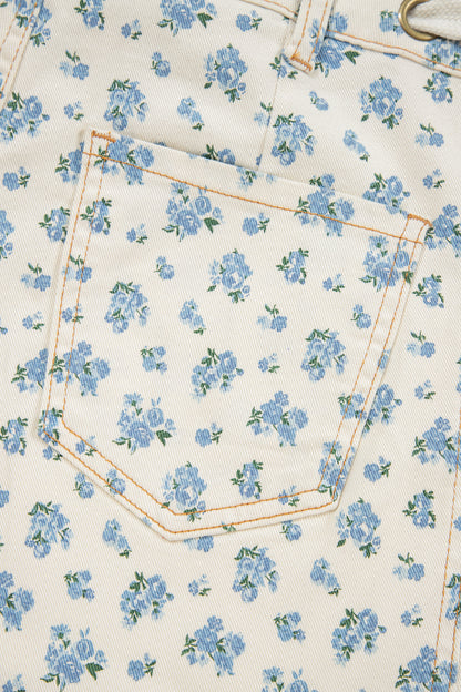 Beige Grommet Knot Waist Floral Barrel Leg Jeans