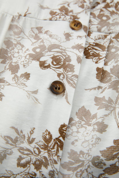 Khaki Floral Puff Sleeve V Neck Buttoned Front Maxi Dress