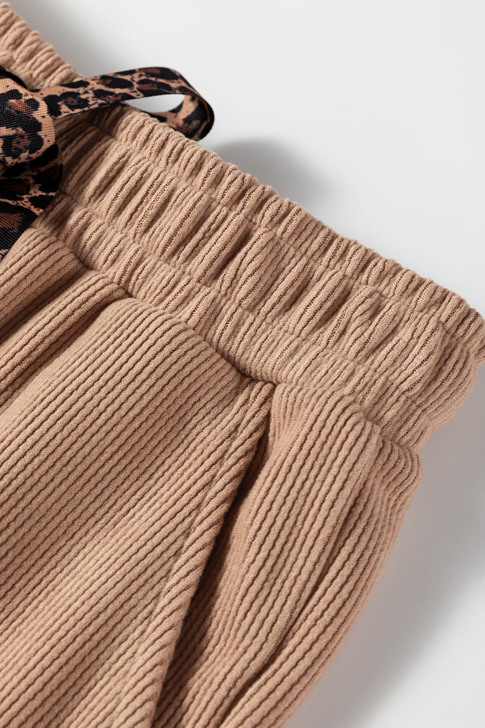 Parchment Leopard Drawstring Pullover Hoodie and High Waist Pants Corduroy Suit