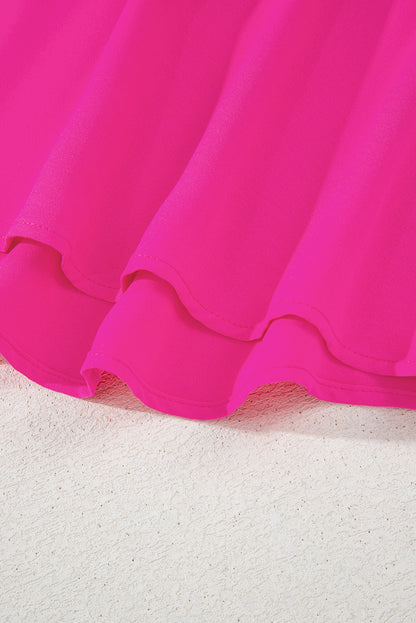 Bright Pink Seamed Back High Low Hem V Neck Cuffed Sleeve Plus Size Tee