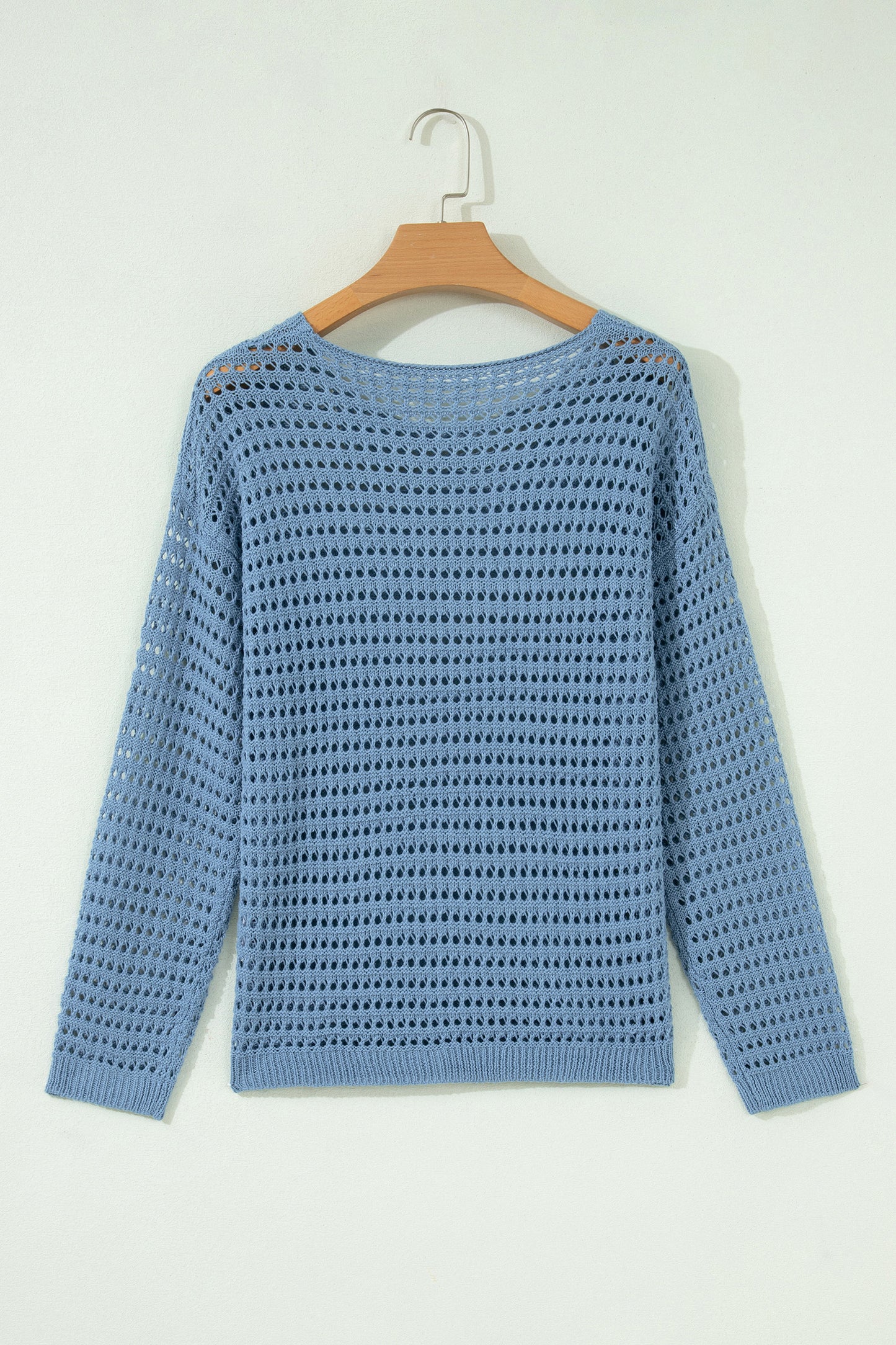 Myosotis Solid Color Hollow Out Knit Long Sleeve Crochet Sweater