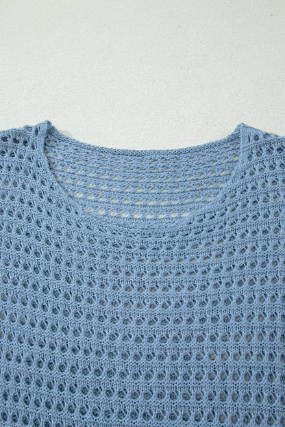 Myosotis Solid Color Hollow Out Knit Long Sleeve Crochet Sweater